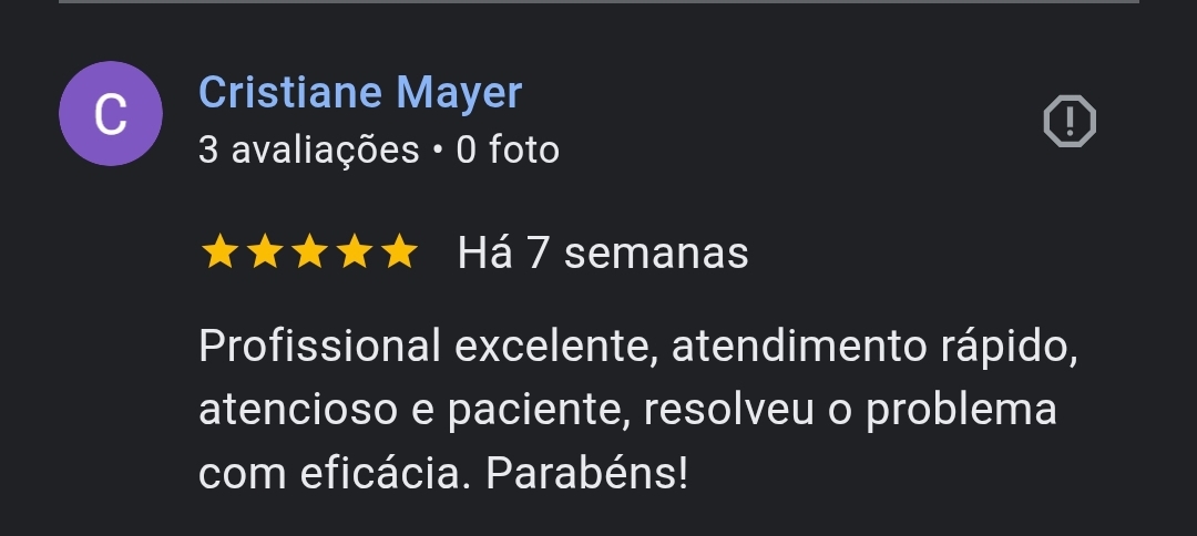 Avaliação 5 estrelas Cristiane